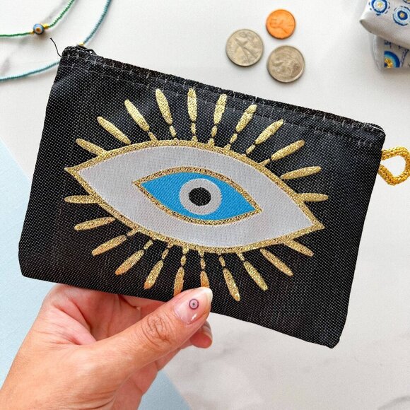 Chic Evil Eye Coin Purse, Small Zipper Pouch - Picture 2 of 5